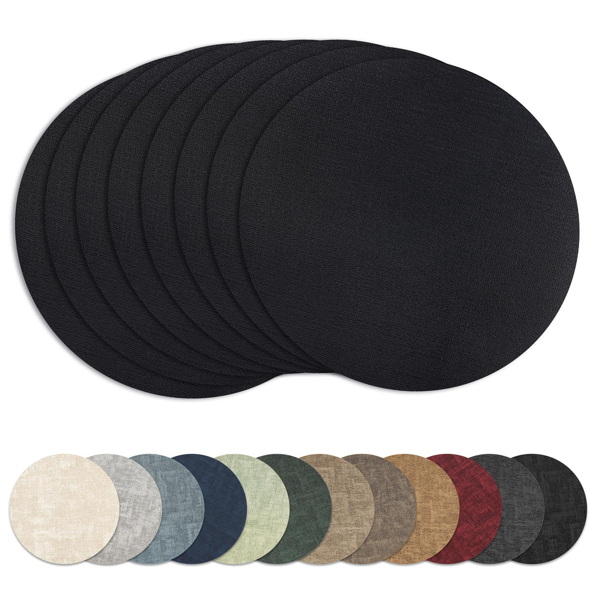 13" Round Placemats Set of 8, Reversible Faux Leather Wipeable Table Mats