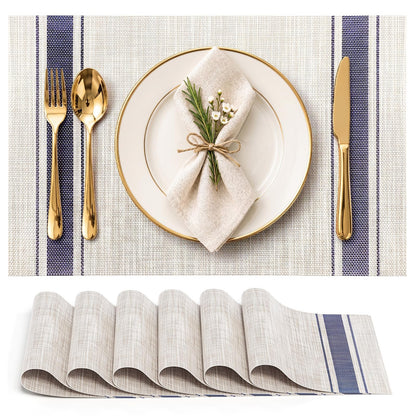 Aofmee Placemats, Placemats Set of 6, Heat Resistant Place Mats, Washable PVC Table Mats, Woven Vinyl Plastic Placemats for Dining Table, Non-Slip Stain Resistant Kitchen Table Placemats Easy to Clean