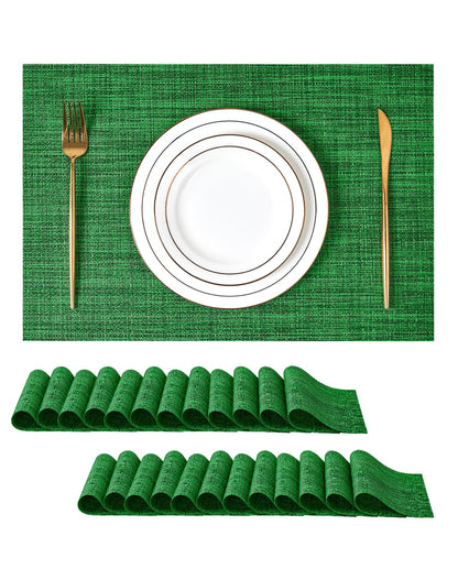 Beige Placemats Set of 6 - Heat-Resistant, Non-Slip Table Mats, Washable Woven Vinyl for Indoor & Outdoor Dining