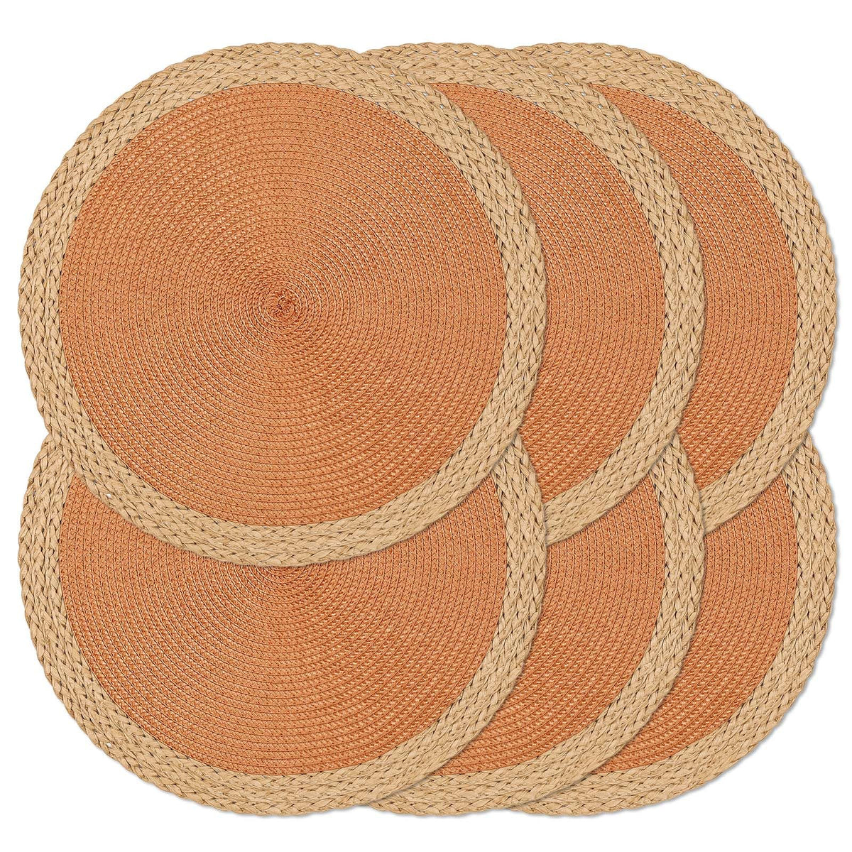 Round Placemats Set of 6, Woven Table Mats, Thin Edge, Green