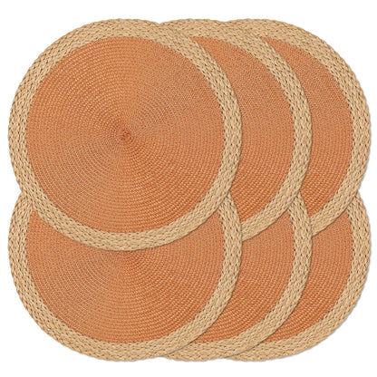Round Placemats Set of 6, Woven Table Mats, Thin Edge, Green
