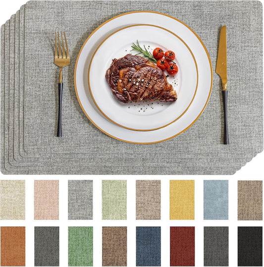 Romanstile Faux Leather Vinyl Placemats Set of 6, Light Grey