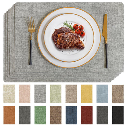 Romanstile Faux Leather Vinyl Placemats Set of 6, Light Grey