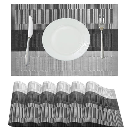 Table Placemats Dining Table Place Mats Set of 6 Heat Resistant Insulation Non-Slip Vinyl for Kitchen Dining Room 18" * 12" Brown