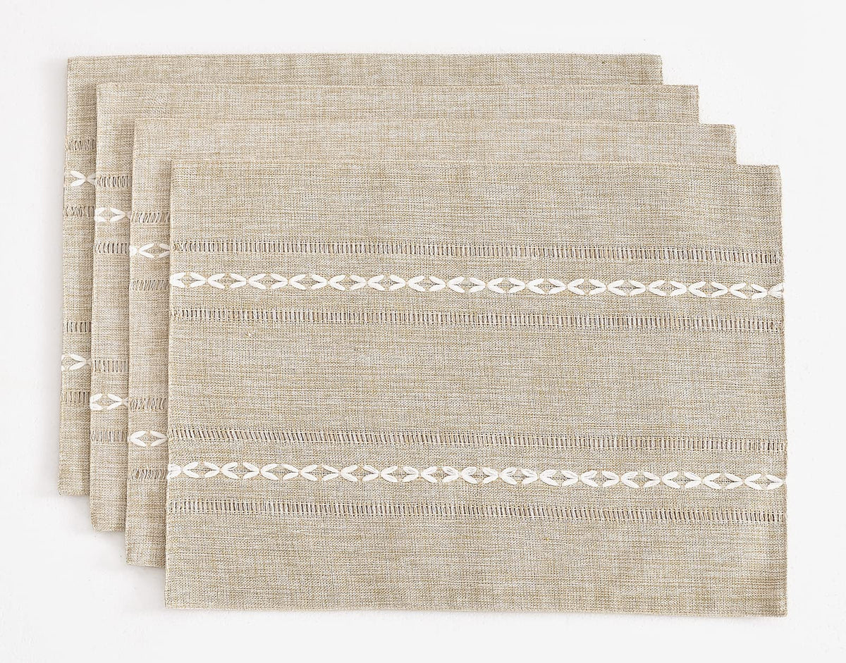 Wracra Cotton Linen Place Mats, Sage Green Embroidered Placemats Set of 6