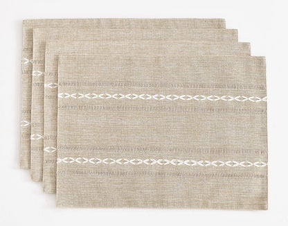 Wracra Cotton Linen Place Mats, Sage Green Embroidered Placemats Set of 6