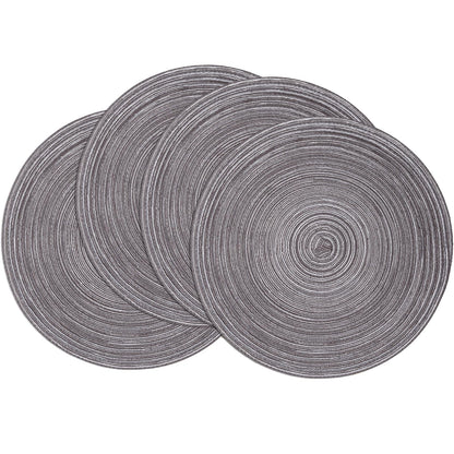 SHACOS Round Braided Placemats Set of 8 Cotton Fabric Round Table Mats Non Slip Washable 15 inch Round Place Mats Home Party Table Decor (Beige, 8)