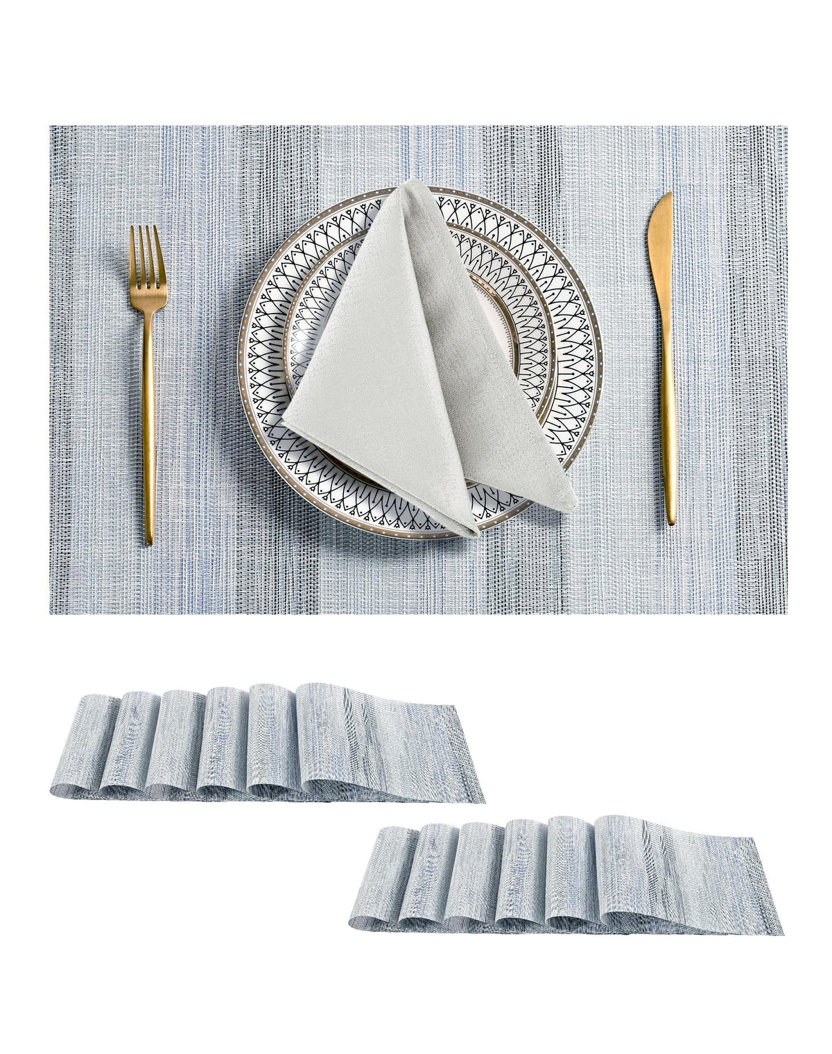 Woven Vinyl Beige Placemats Set of 12, Linen Look & Easy to Clean