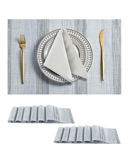 Beige Placemats Set of 8 - Heat-Resistant, Non-Slip Table Mats, Washable Woven Vinyl for Indoor & Outdoor Dining