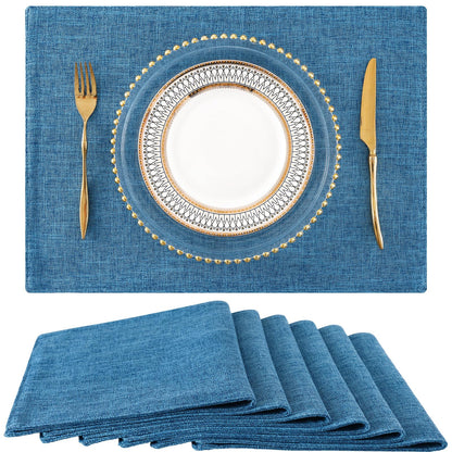 homing Faux Cotton Linen Placemats Set of 6, Cloth Dining Table Mats