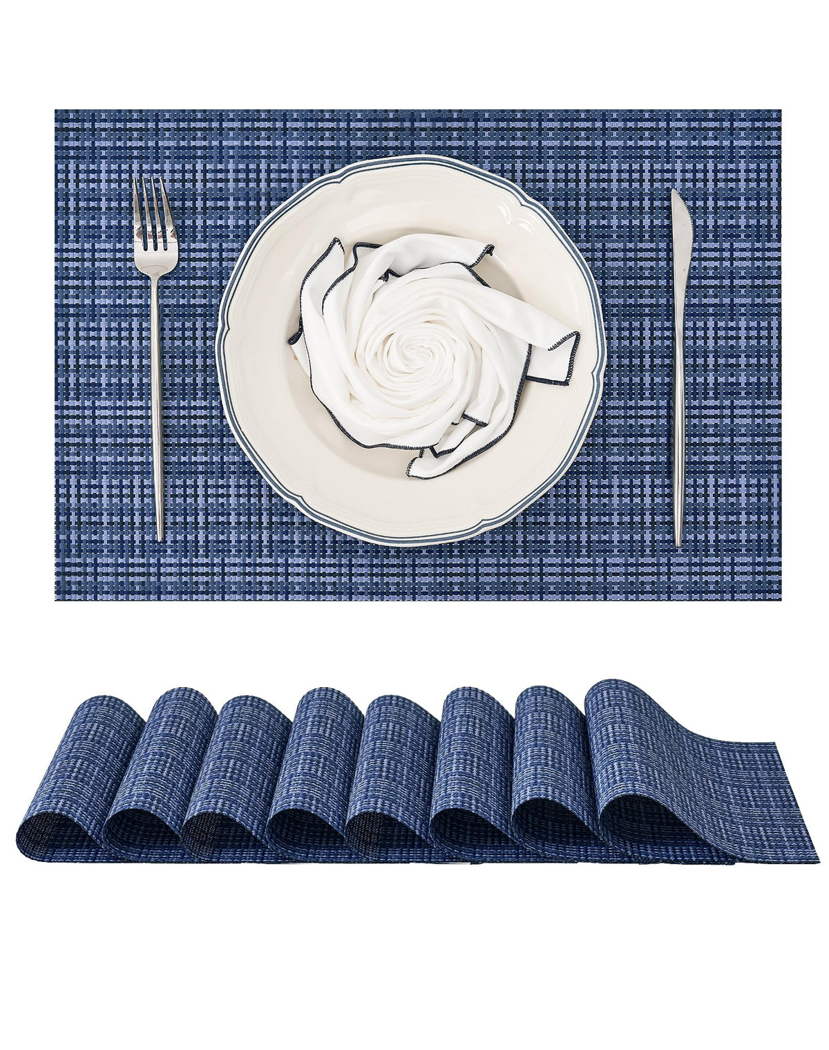 Beige Placemats Set of 8 - Heat-Resistant, Non-Slip Table Mats, Washable Woven Vinyl for Indoor & Outdoor Dining