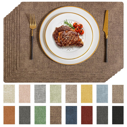 Romanstile Faux Leather Vinyl Placemats Set of 6, Light Grey
