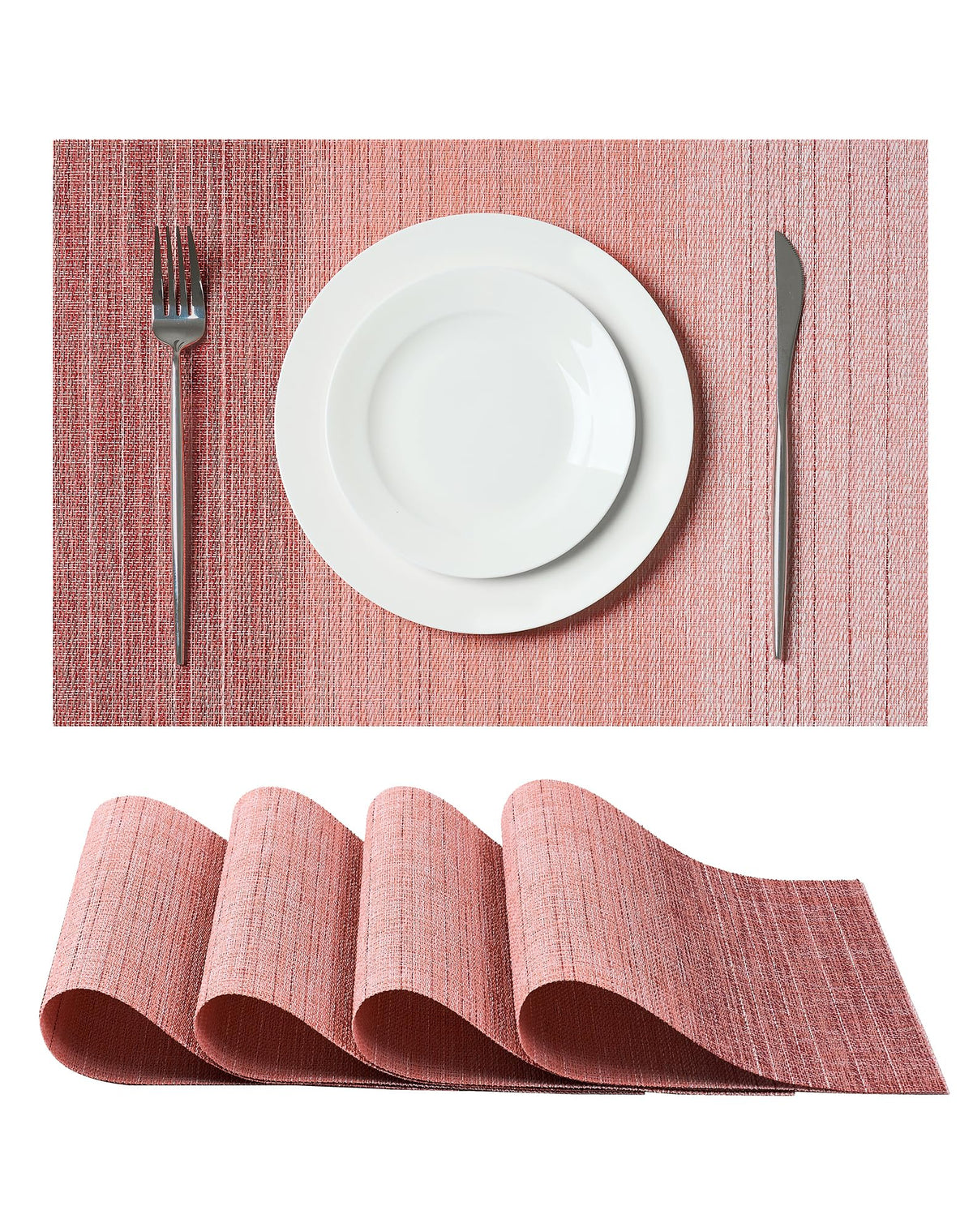 Beige Placemats Set of 6 - Heat-Resistant, Non-Slip Table Mats, Washable Woven Vinyl for Indoor & Outdoor Dining