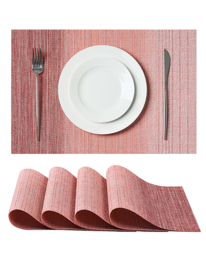 Beige Placemats Set of 6 - Heat-Resistant, Non-Slip Table Mats, Washable Woven Vinyl for Indoor & Outdoor Dining
