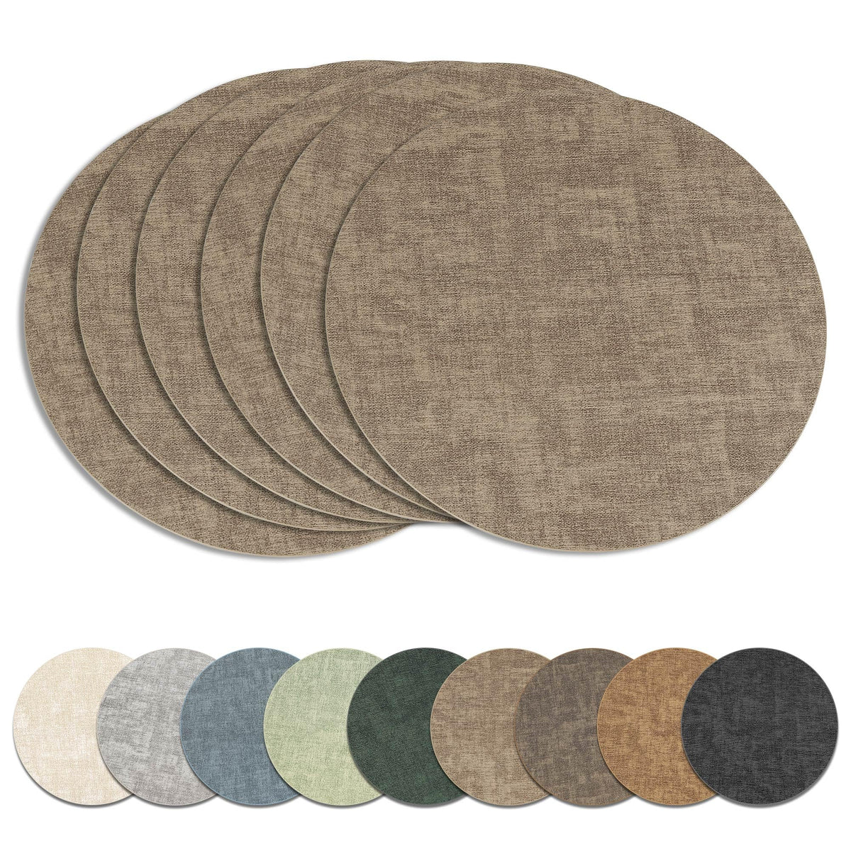 13" Round Placemats Set of 8, Reversible Faux Leather Wipeable Table Mats