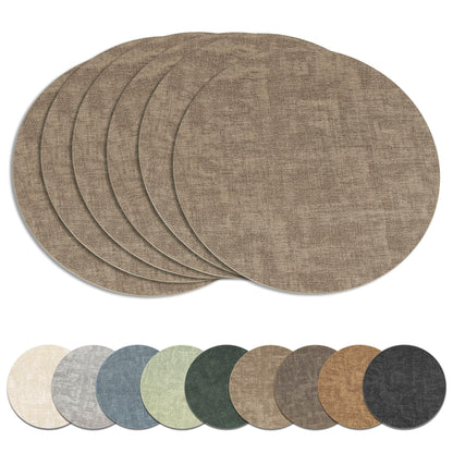 13" Round Placemats Set of 8, Reversible Faux Leather Wipeable Table Mats