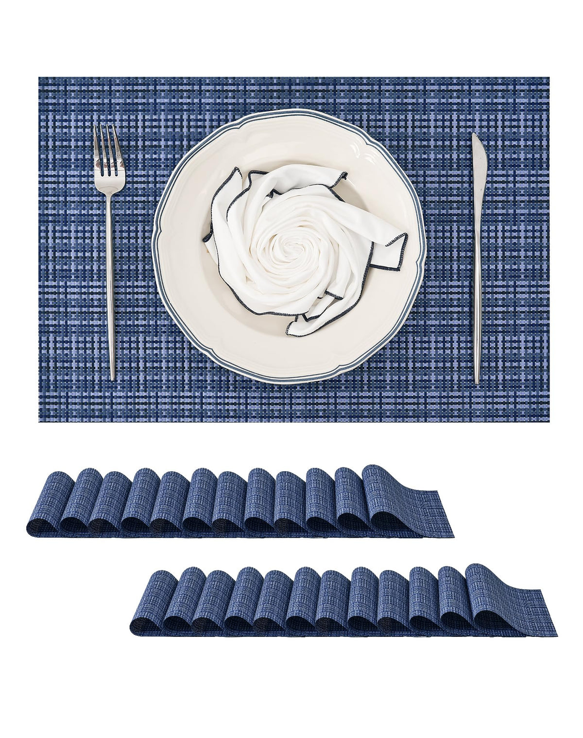 Beige Placemats Set of 8 - Heat-Resistant, Non-Slip Table Mats, Washable Woven Vinyl for Indoor & Outdoor Dining