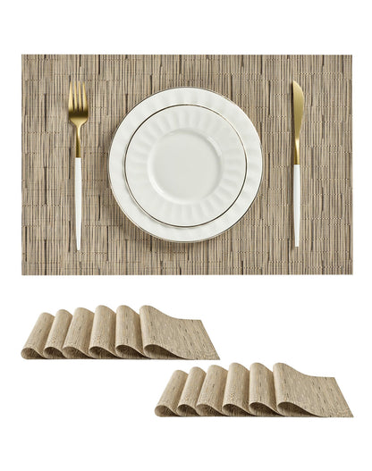 Beige Placemats Set of 8 - Heat-Resistant, Non-Slip Table Mats, Washable Woven Vinyl for Indoor & Outdoor Dining