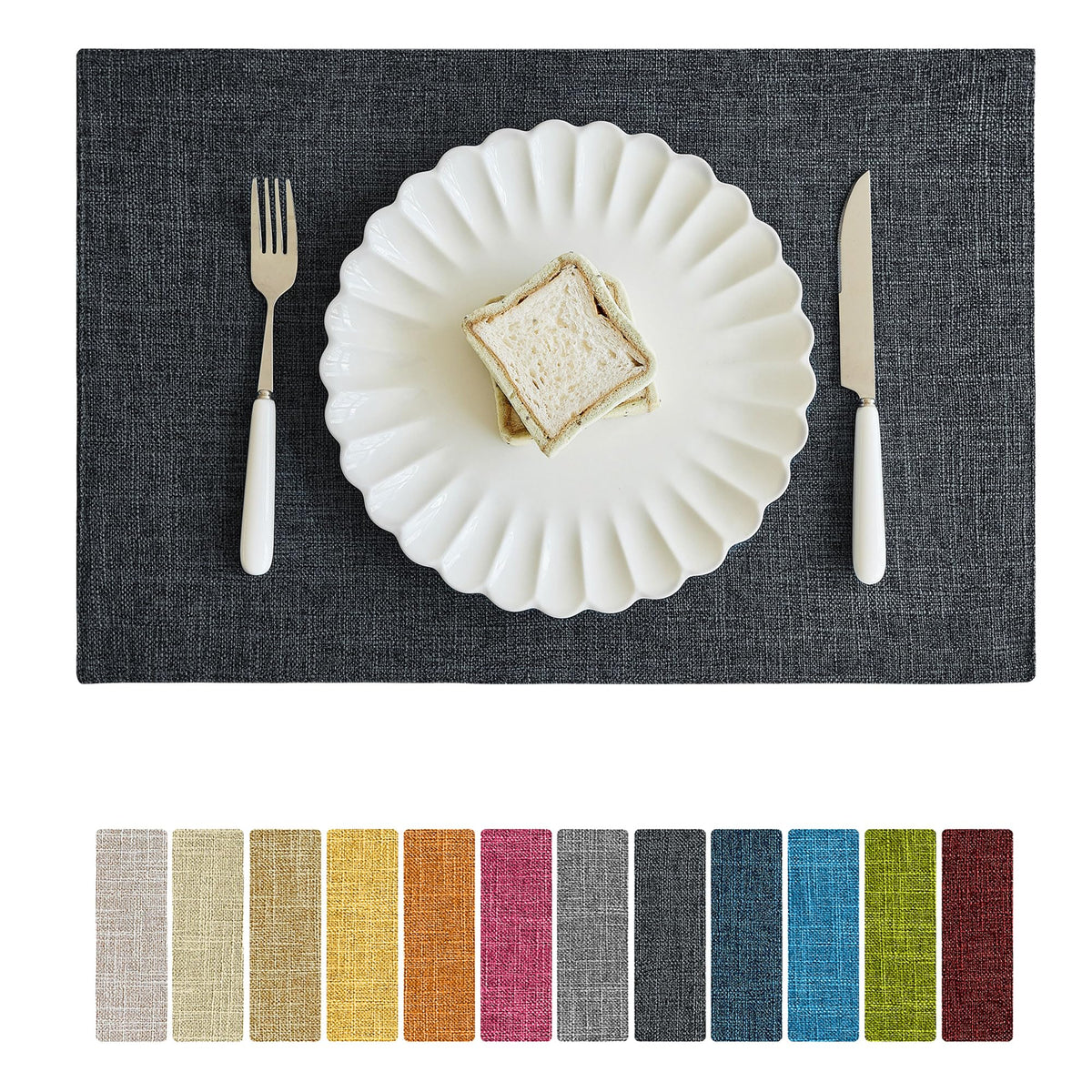 Softalker Faux Linen Cloth Placemats Set of 6-12 x 18 Inch, Navy