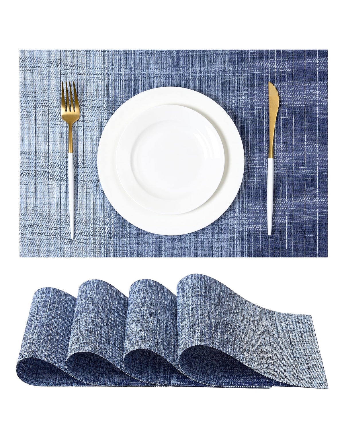 Woven Vinyl Beige Placemats Set of 12, Linen Look & Easy to Clean