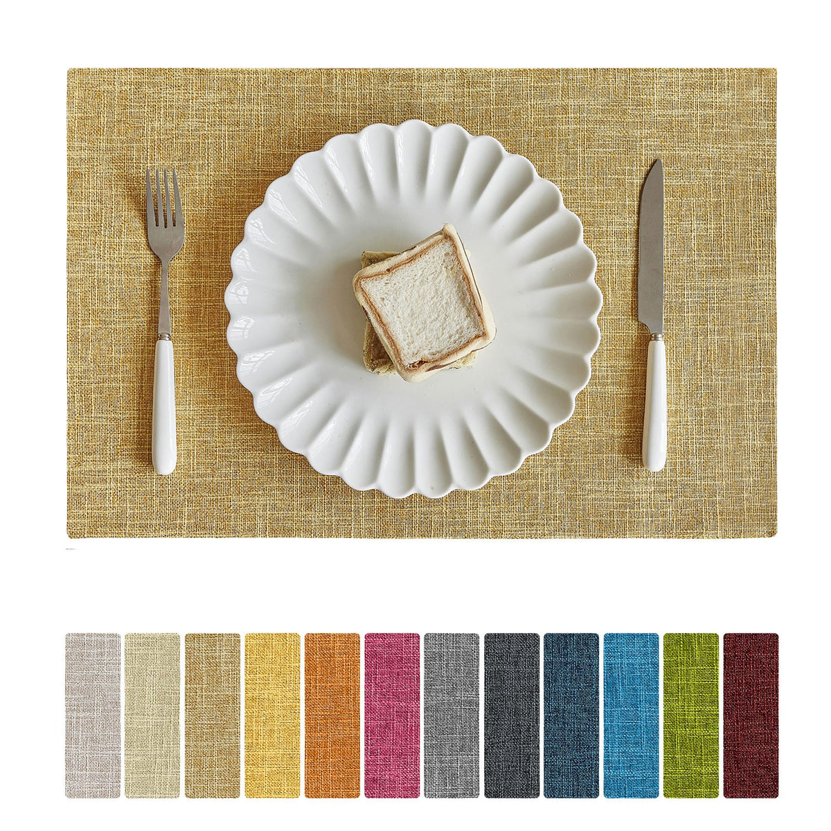 Softalker Faux Linen Cloth Placemats Set of 6-12 x 18 Inch, Navy