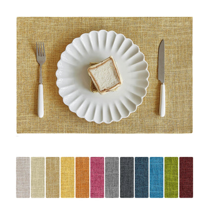 Softalker Faux Linen Cloth Placemats Set of 6-12 x 18 Inch, Navy