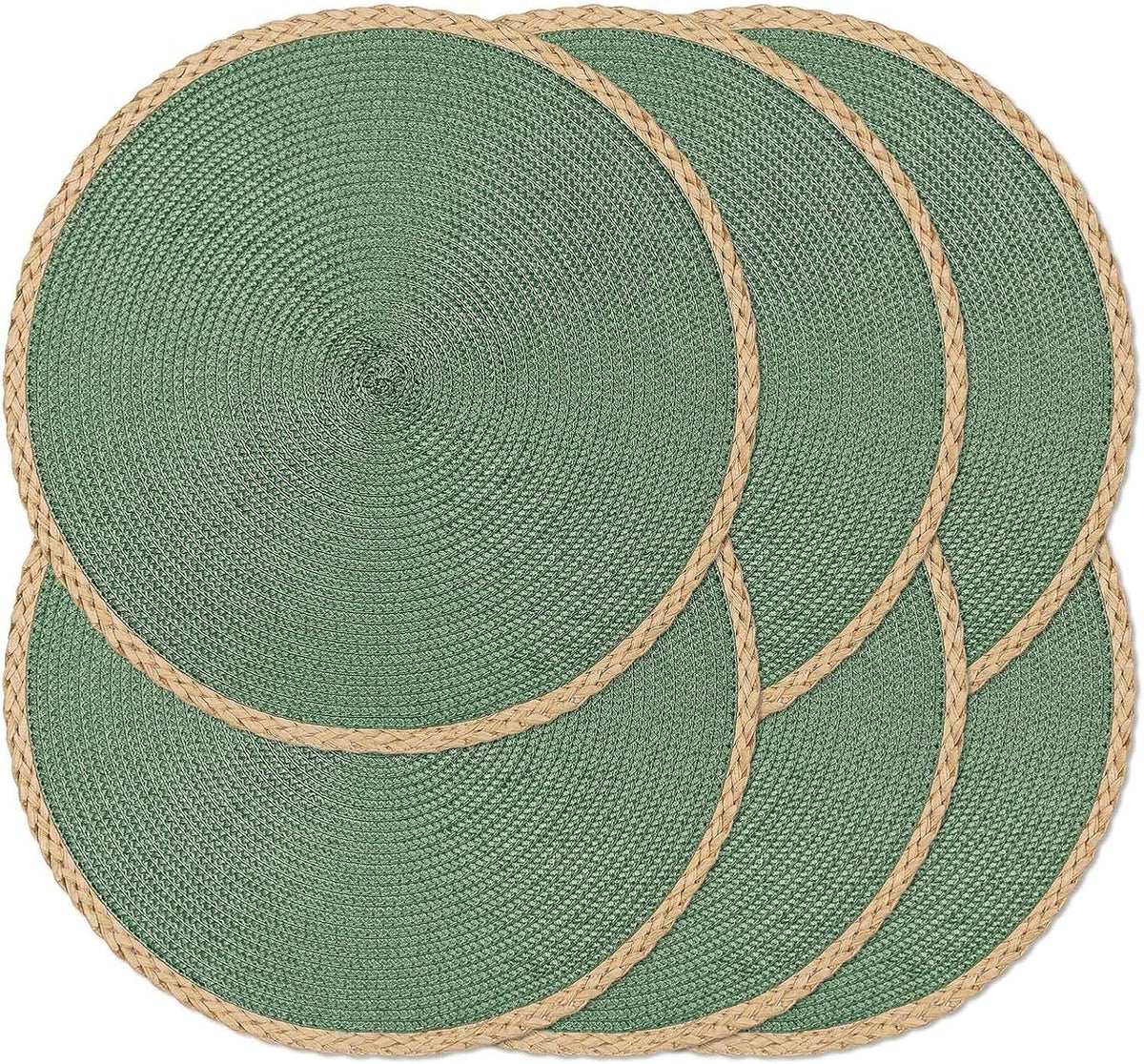 Round Placemats Set of 6, Woven Table Mats, Thin Edge, Green