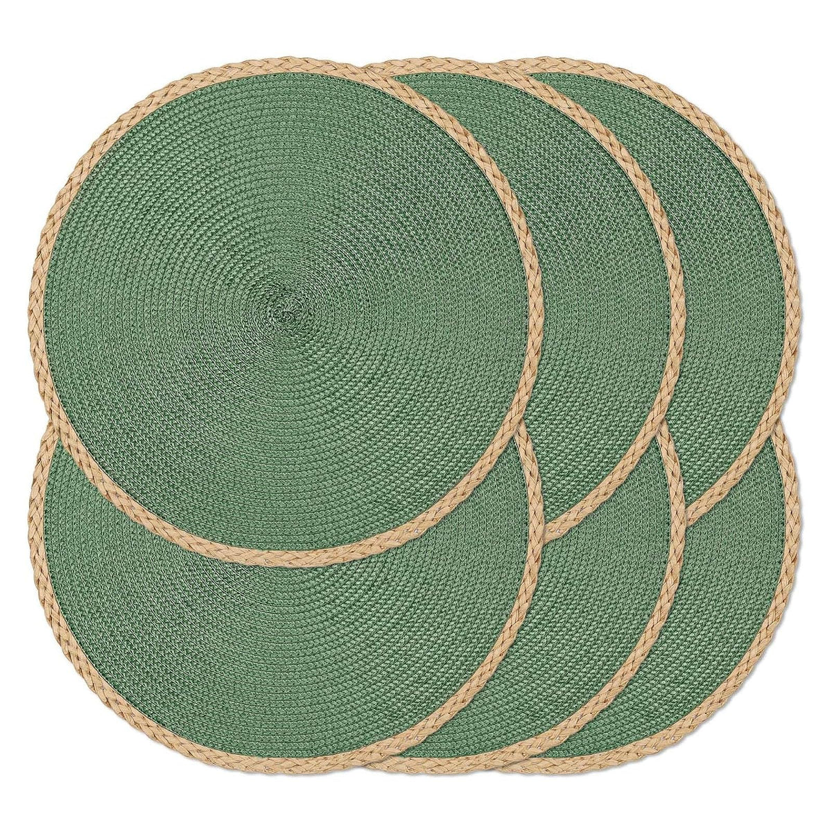 Round Placemats Set of 6, Woven Table Mats, Thin Edge, Green