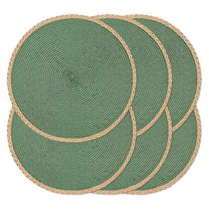 Round Placemats Set of 6, Woven Table Mats, Thin Edge, Green
