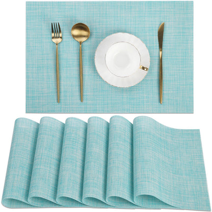SHACOS Teal Blue Woven Placemats Set of 6 Place Mats for Dining Table