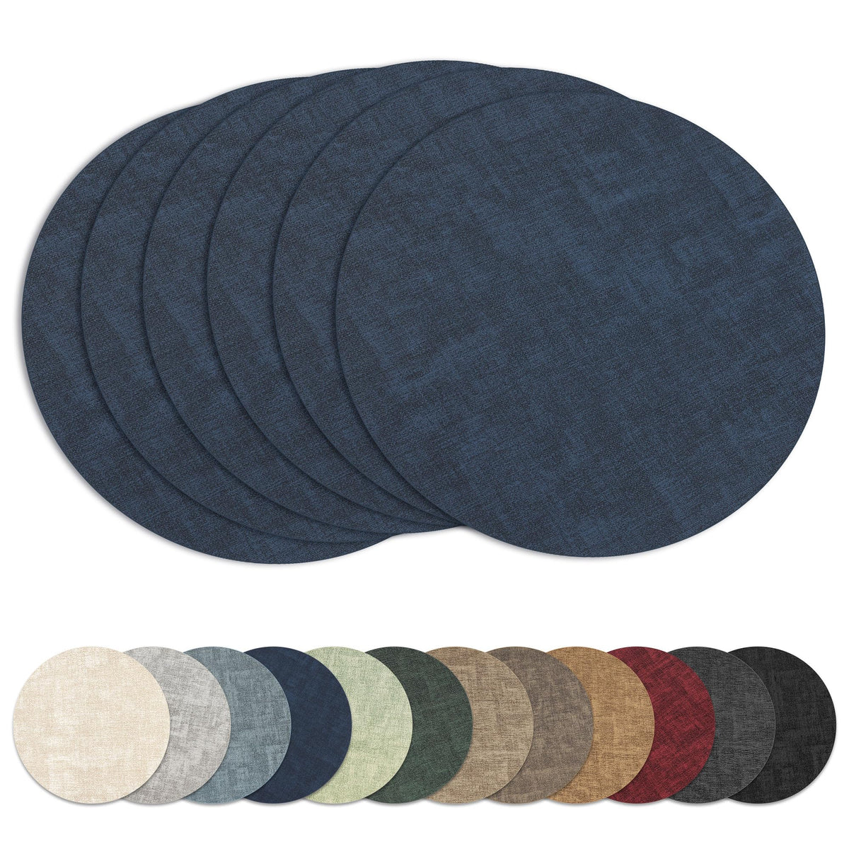 13" Round Placemats Set of 8, Reversible Faux Leather Wipeable Table Mats
