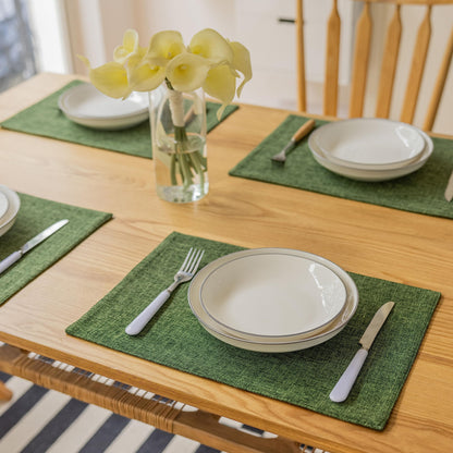 Demetex Green Placemat Set of 4 Washable Linen Textured Place Mats for Dinner Heat Resistant Sage Cloth Placemats Scratch Resistant Plate Mats for Dining Table Kitchen, Green