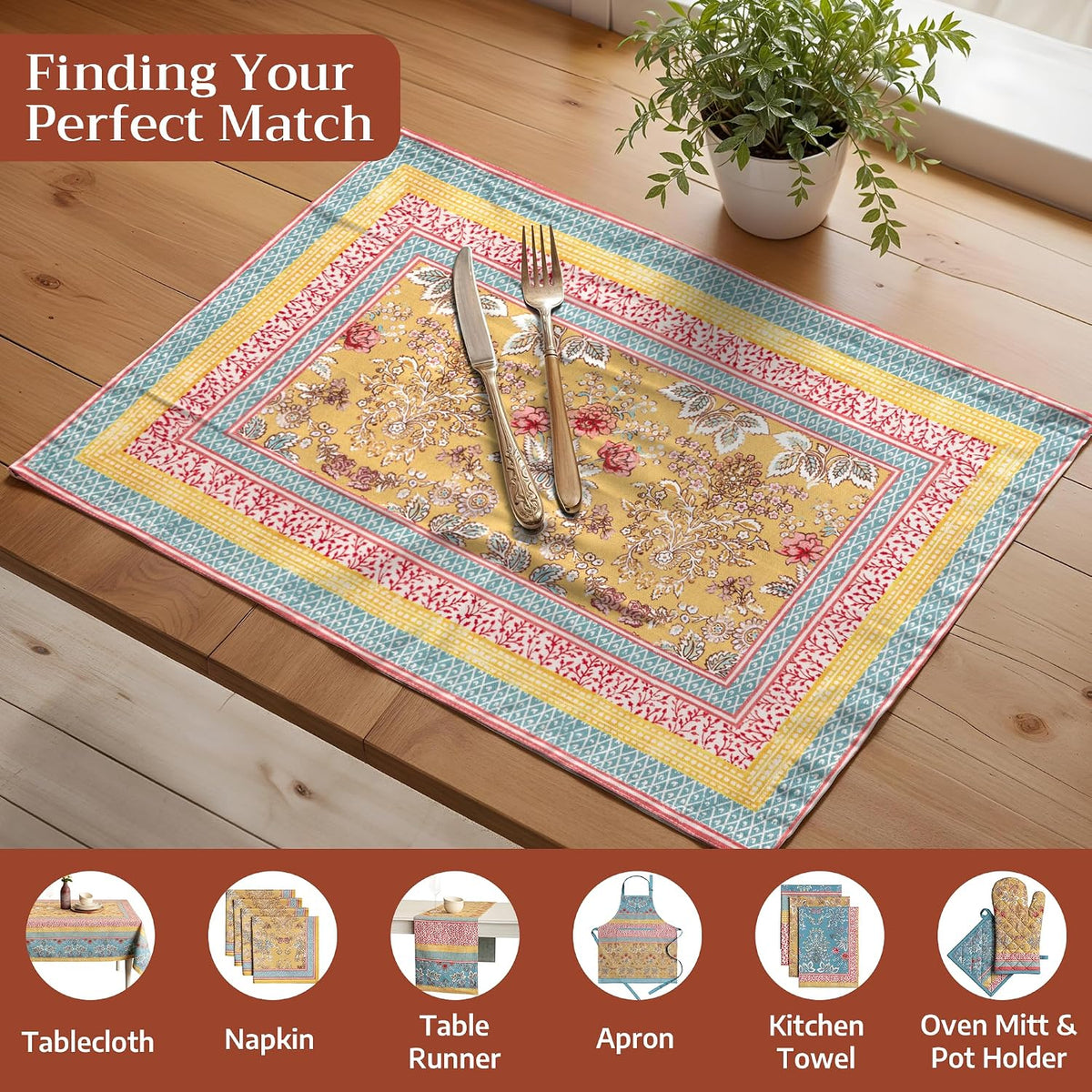 Maison d' Hermine Placemats Set of 4 Reusable 100% Cotton (13"x19")