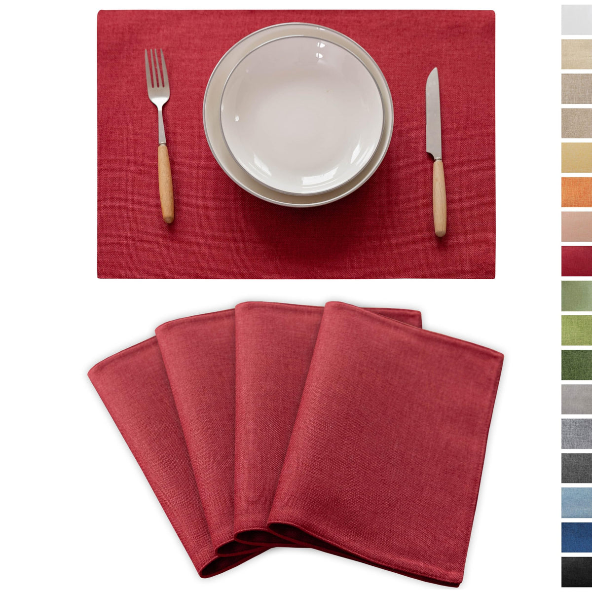 Demetex Green Placemat Set of 4 Washable Linen Textured Place Mats for Dinner Heat Resistant Sage Cloth Placemats Scratch Resistant Plate Mats for Dining Table Kitchen, Green