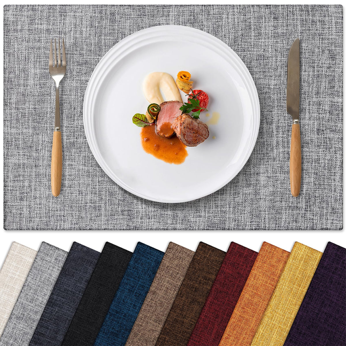 Placemats Set of 6 Machine Washable Cloth Table Mats, 12x18 Inch