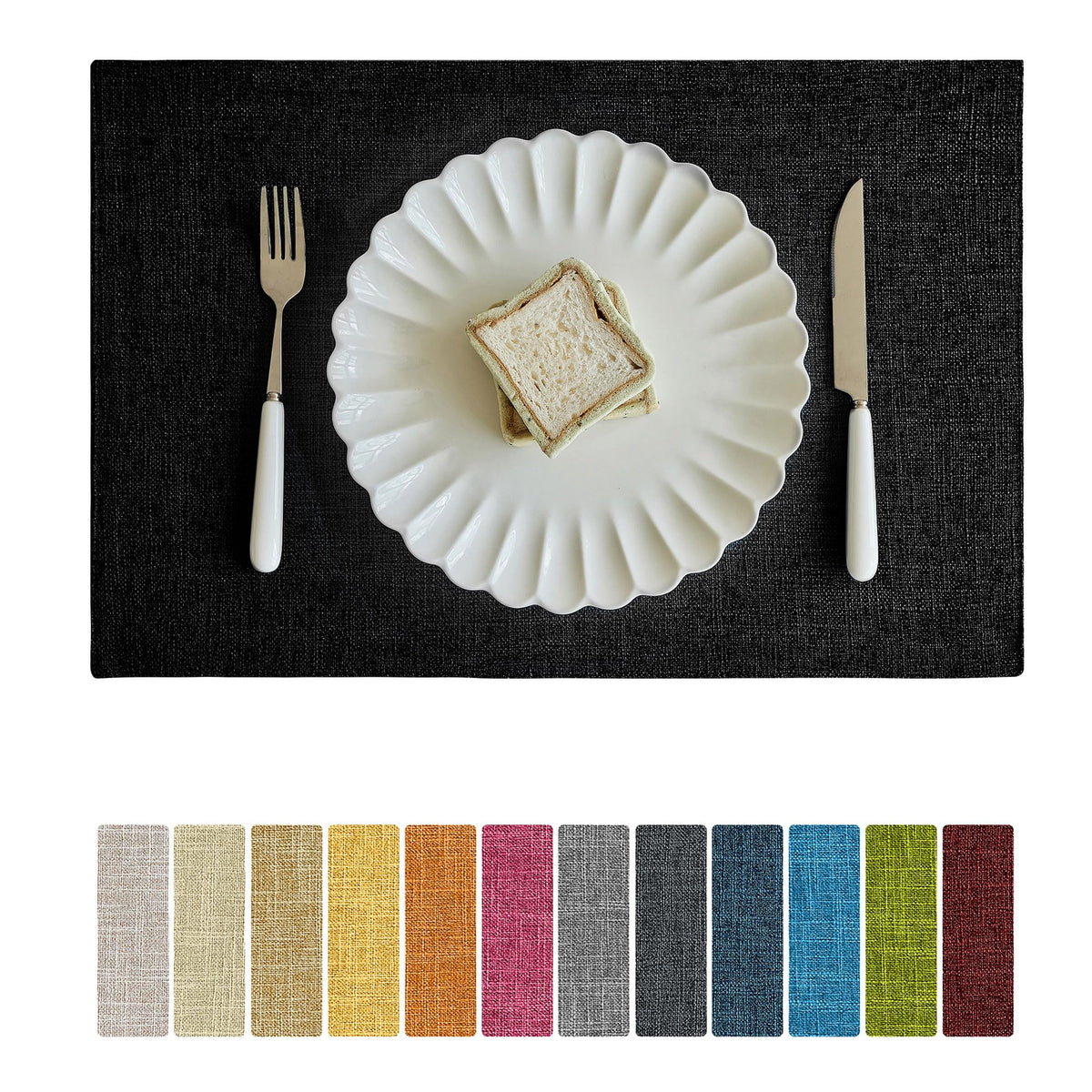 Softalker Faux Linen Cloth Placemats Set of 6-12 x 18 Inch, Navy