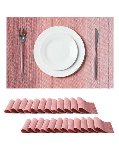 Woven Vinyl Beige Placemats Set of 12, Linen Look & Easy to Clean