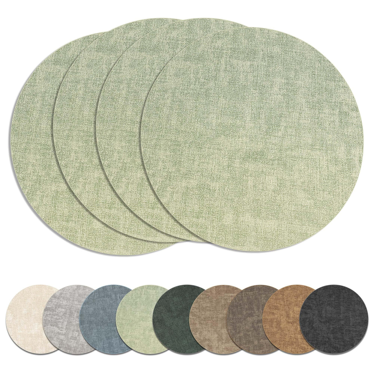 13" Round Placemats Set of 8, Reversible Faux Leather Wipeable Table Mats