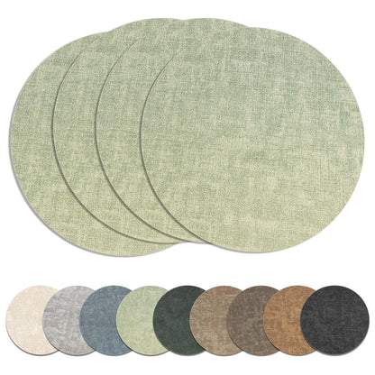 13" Round Placemats Set of 8, Reversible Faux Leather Wipeable Table Mats