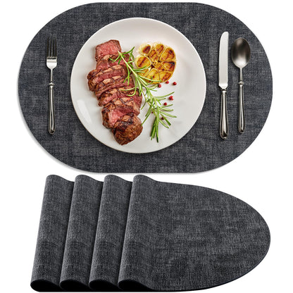 Faux Leather Oval Placemats Set of 6, Beige