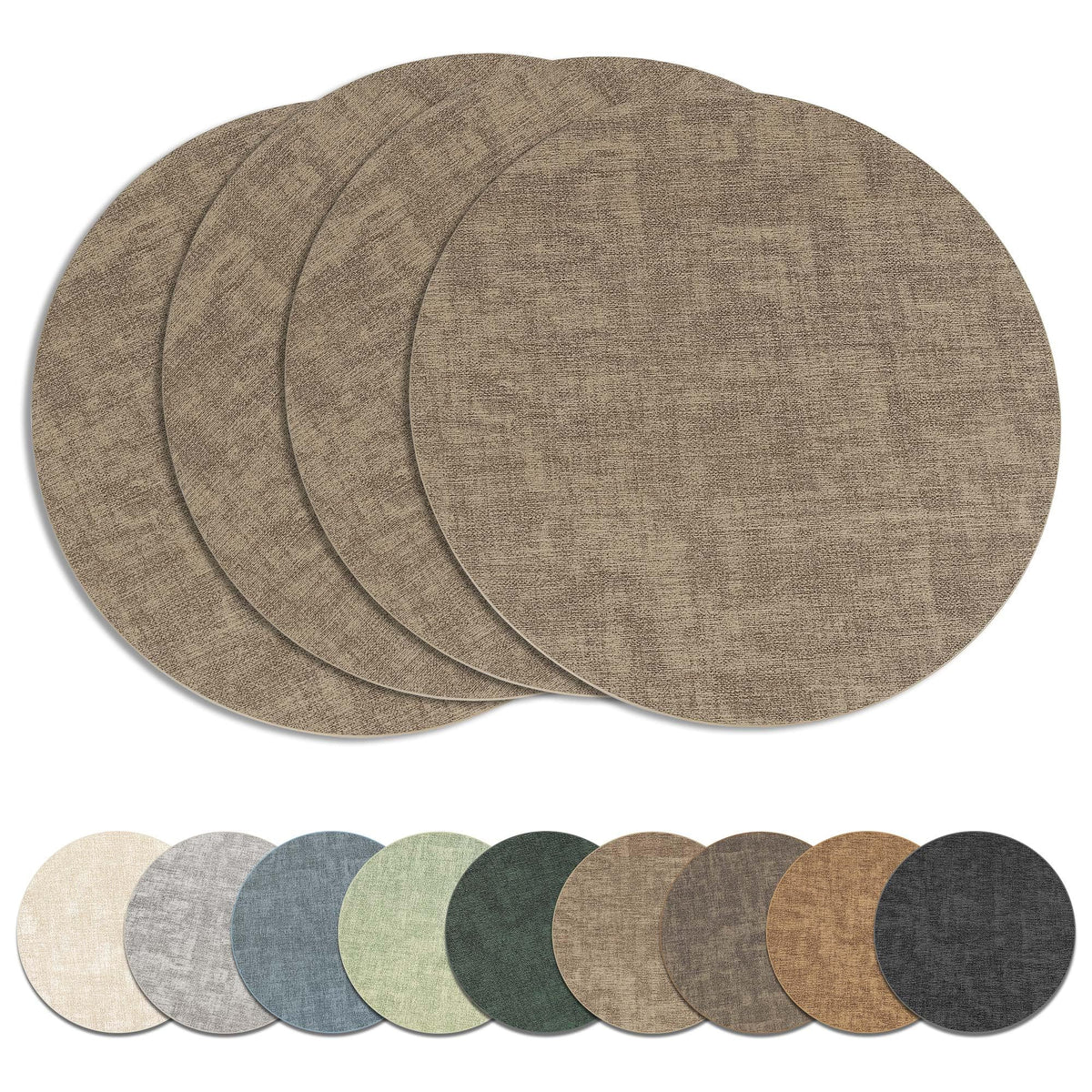 13" Round Placemats Set of 8, Reversible Faux Leather Wipeable Table Mats