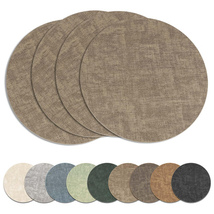13" Round Placemats Set of 8, Reversible Faux Leather Wipeable Table Mats