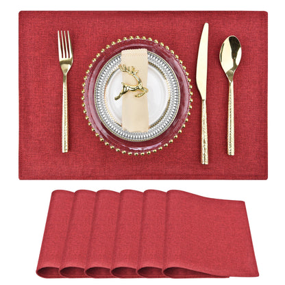 SLKQG Beige Faux Cotton Linen Placemats Set of 6, Heat Resistant Washable Double Layer Cloth Place Mats for Dining Table, Wrinkle Resistant Linen Textured Farmhouse Kitchen Decor（6，Beige）