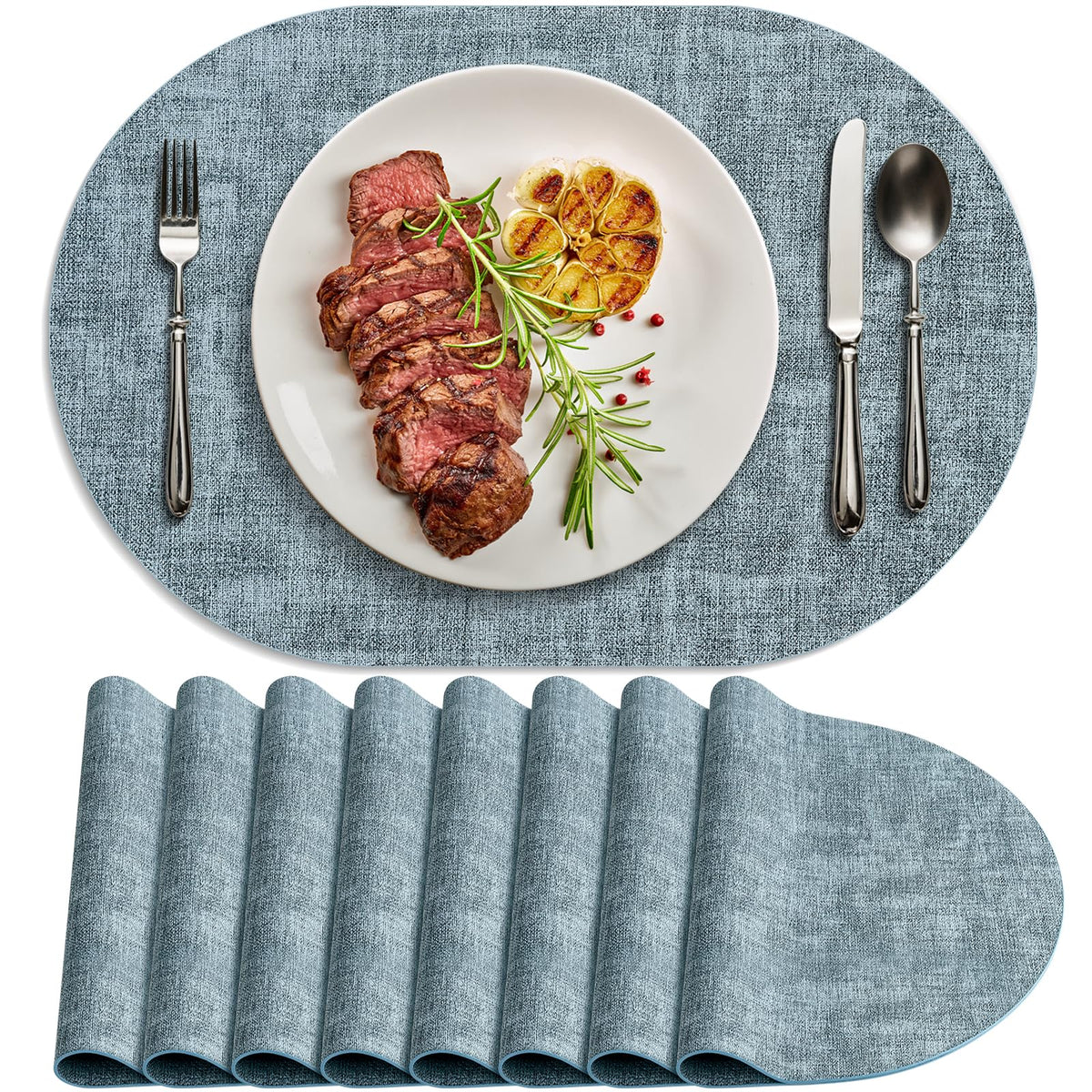 Faux Leather Oval Placemats Set of 6, Beige