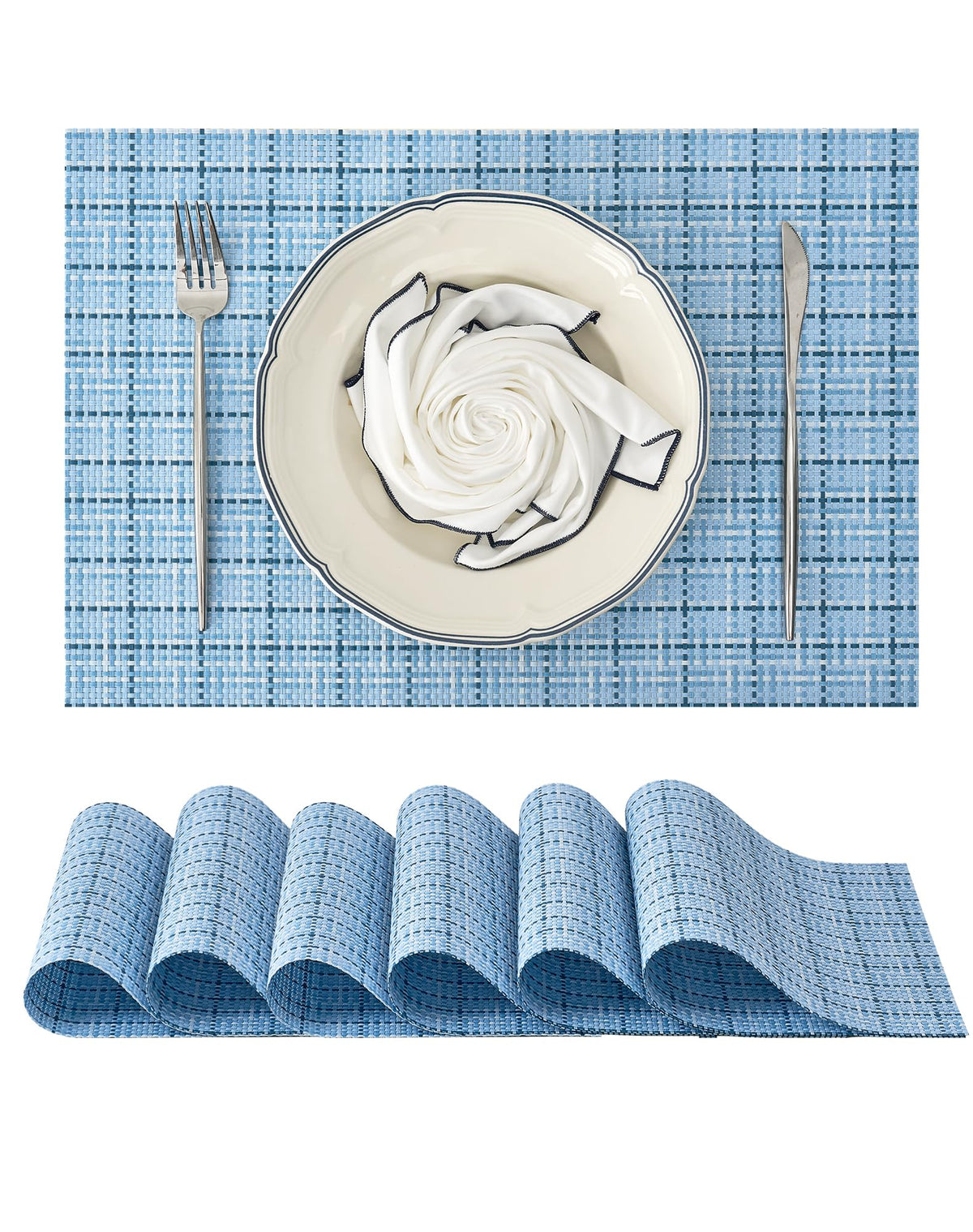 Beige Placemats Set of 6 - Heat-Resistant, Non-Slip Table Mats, Washable Woven Vinyl for Indoor & Outdoor Dining