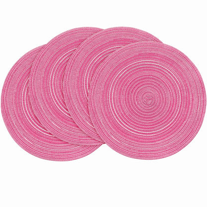 Floroom 15 Inch Round Braided Placemats Set of 4, Washable Heat Resistant Cotton Polyester Circle Place Mats for Kitchen Dining Table - Black