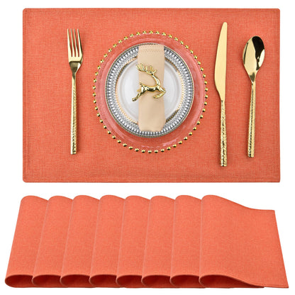 SLKQG Beige Faux Cotton Linen Placemats Set of 6, Heat Resistant Washable Double Layer Cloth Place Mats for Dining Table, Wrinkle Resistant Linen Textured Farmhouse Kitchen Decor（6，Beige）