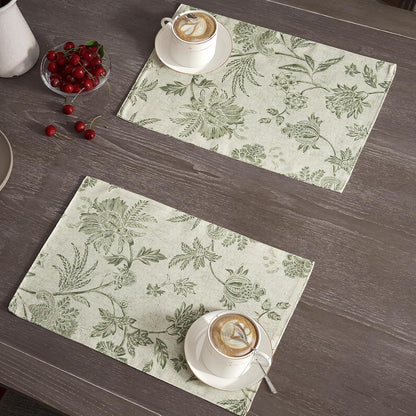 JINCHAN Sliva Linen Floral Placemats Set of 4 Farmhouse 13x19 Sage Green
