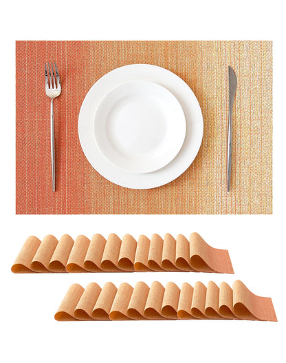 Woven Vinyl Beige Placemats Set of 12, Linen Look & Easy to Clean