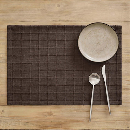 ZeeMart Artisanal Grid Decorative Linen Placemats Set of 6, Neutral Beige